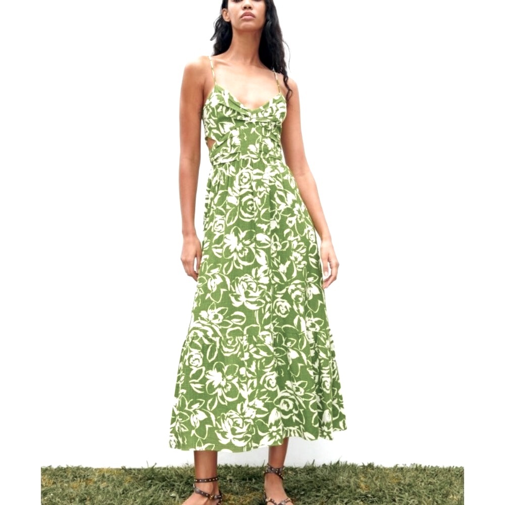 ZARA Cut Out Printed Midi-Dress